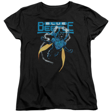 Black women's t-shirt with DC Comics Justice League Blue Beetle graphic