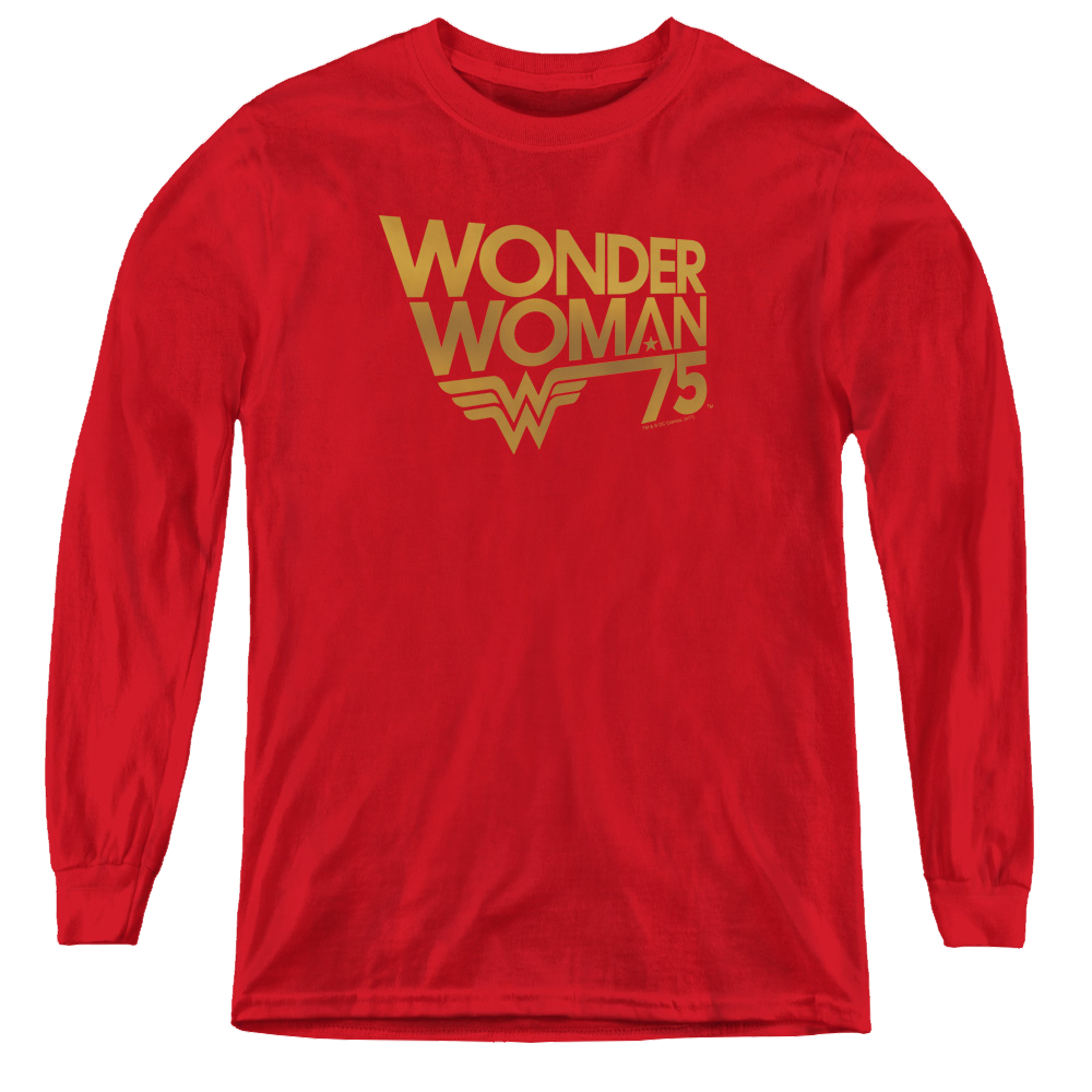 Wonder Woman Wonder Woman 75Th Anniversary Gold Logo - Youth Long Sleeve T-Shirt Youth Long Sleeve T-Shirt Wonder Woman