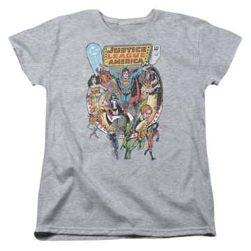 Athletic heather women's t-shirt with Justice League Team Up graphic