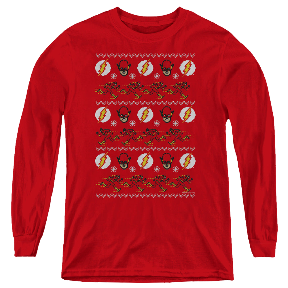Flash, The The Flash Ugly Christmas Sweater - Youth Long Sleeve T-Shirt Youth Long Sleeve T-Shirt The Flash