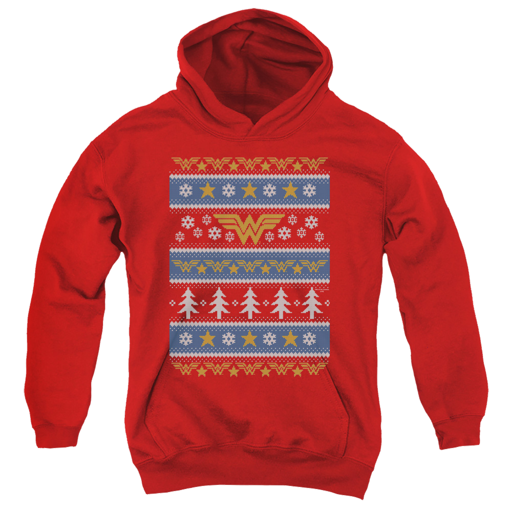 Wonder Woman Wonder Woman Christmas Sweater - Youth Hoodie Youth Hoodie (Ages 8-12) Wonder Woman