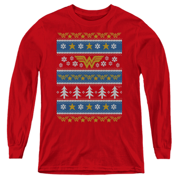 Wonder Woman Wonder Woman Christmas Sweater - Youth Long Sleeve T-Shirt Youth Long Sleeve T-Shirt Wonder Woman