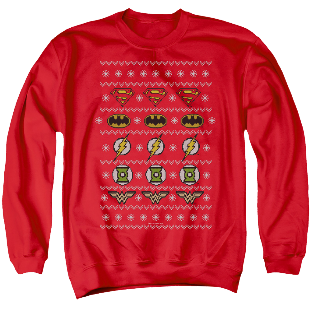 Justice League Justice Shields Christmas Sweater - Men's Crewneck Sweatshirt Men's Crewneck Sweatshirt Justice League