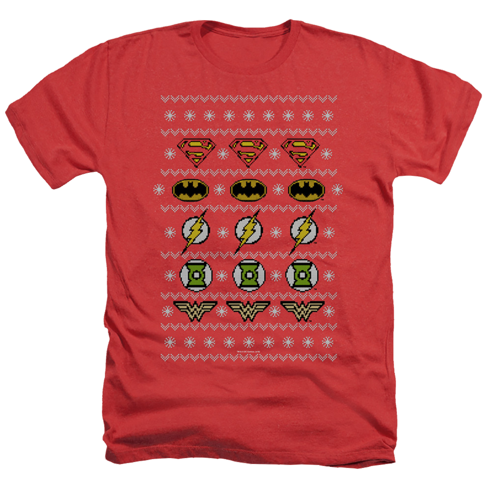 Justice League Justice Shields Christmas Sweater - Men's Heather T-Shirt Men's Heather T-Shirt Justice League