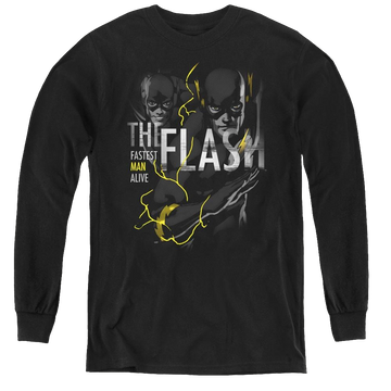 Black youth long sleeve t-shirt with The Flash Bold Flash graphic