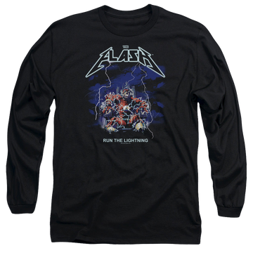 Black men's long sleeve t-shirt with The Flash Run The Lightning graphic