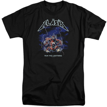 Black men's tall fit t-shirt with The Flash Run The Lightning graphic