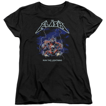 Black women's t-shirt with The Flash Run The Lightning graphic
