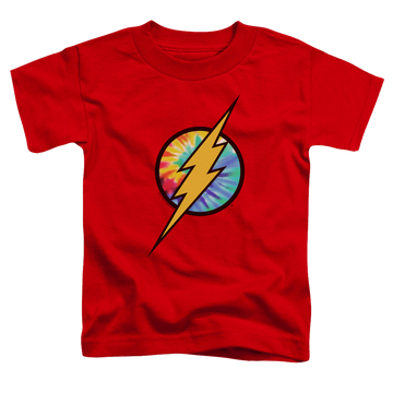Red toddler t-shirt with The Flash Tie Dye Flash Logo graphic