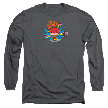 Charcoal men's long sleeve t-shirt with The Flash Too Slow graphic