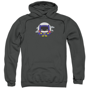Charcoal pullover hoodie with Batman Batgirl Chibi graphic