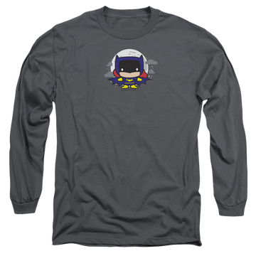 Charcoal men's long sleeve t-shirt with Batman Batgirl Chibi graphic