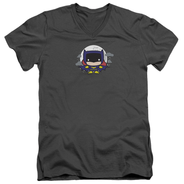 Charcoal men's v-neck t-shirt with Batman Batgirl Chibi graphic