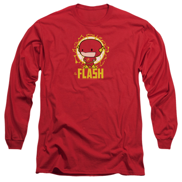 Red men's long sleeve t-shirt with Flash Chibi graphic