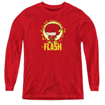 Red youth long sleeve t-shirt with Flash Chibi graphic
