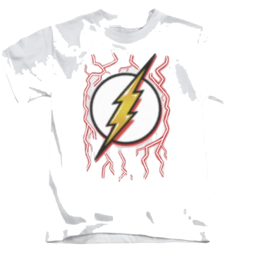 White kid's t-shirt for ages 4 to 7 with The Flash Airbrush Bolt graphic