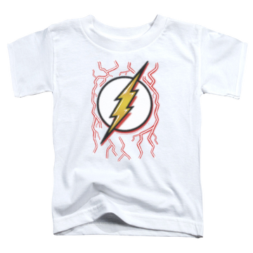 White toddler t-shirt with The Flash Airbrush Bolt graphic