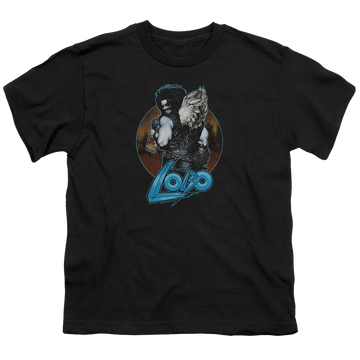 Black youth t-shirt for ages 8 to 12 with Lobo Gut Rot graphic