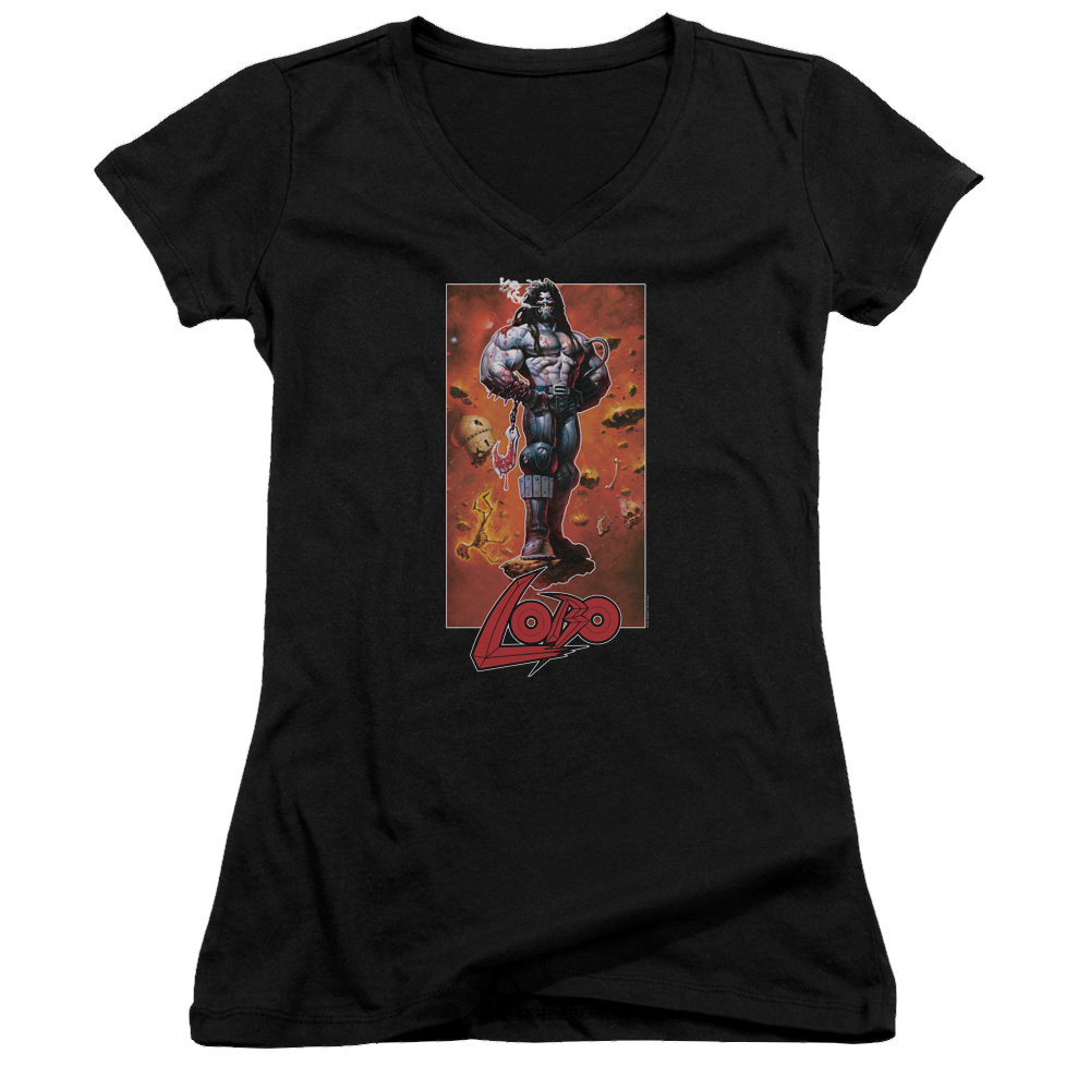Justice League Lobo Pose Juniors V-Neck T-Shirt Juniors V-Neck T-Shirt Lobo