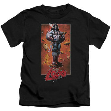 Black kid's t-shirt for ages 4 to 7 with Lobo Pose graphic