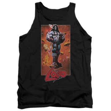 Black men's tank with Justice League Lobo Pose graphic