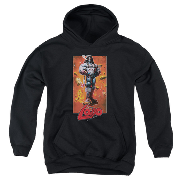Black youth hoodie for ages 8 to 12 with Lobo Pose graphic