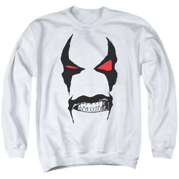 White men's crewneck sweatshirt with Justice League Lobo Face graphic
