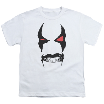 White youth t-shirt for ages 8 to 12 with Lobo Face graphic