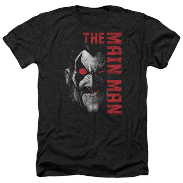 Charcoal men's heather t-shirt with Lobo Justice League Main Man graphic