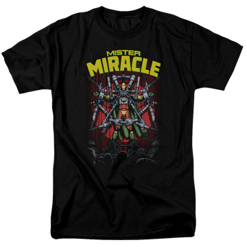 Black men's regular fit t-shirt with DC Comics Justice League Mister Miracle graphic