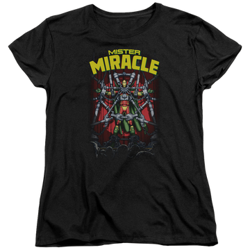 Black women's t-shirt with DC Comics Justice League Mister Miracle graphic