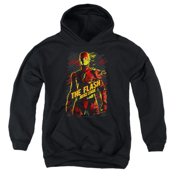 Black youth hoodie for ages 8 to 12 with Justice League Movie The Flash graphic