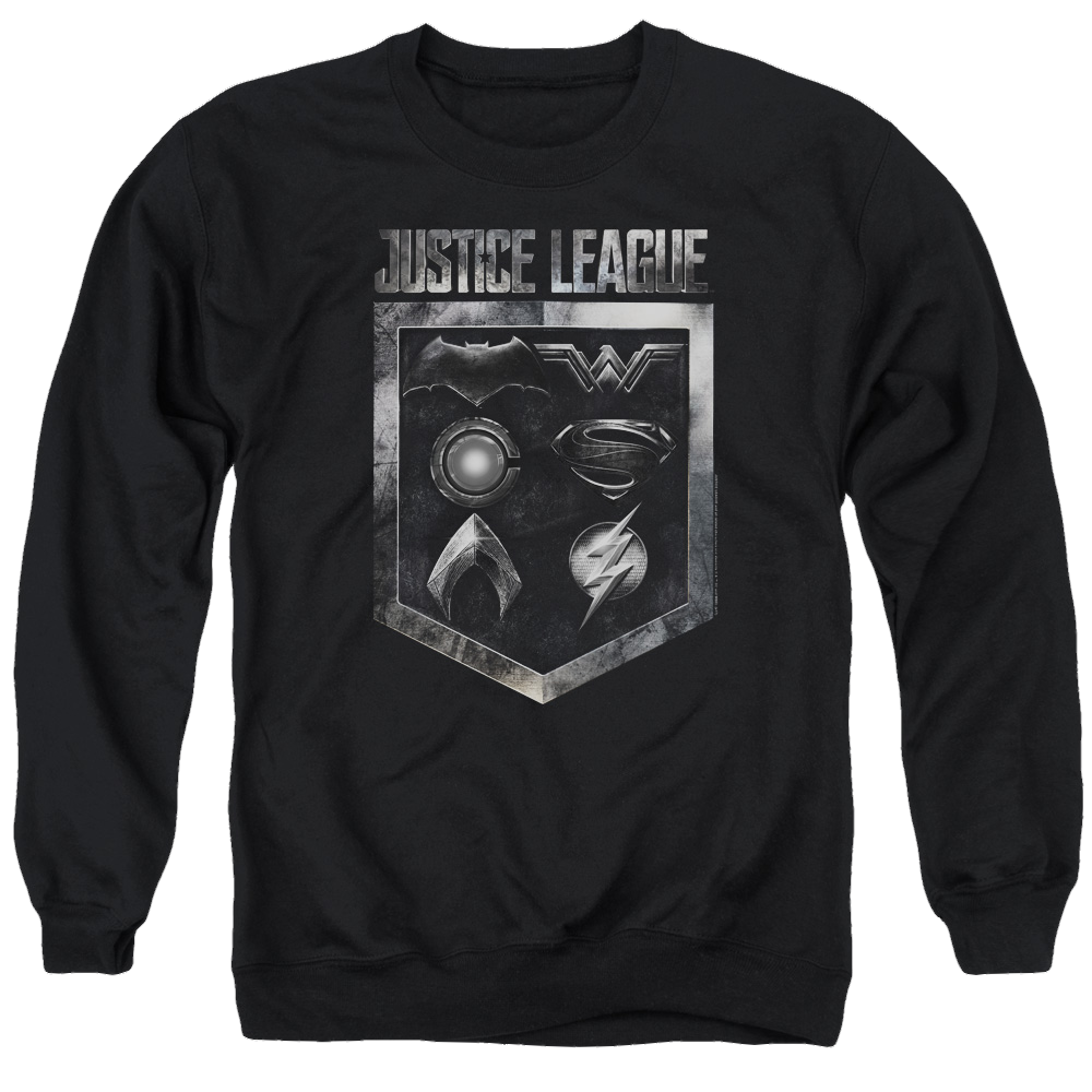Justice League Shield Of Emblems Men's Crewneck Sweatshirt Men's Crewneck Sweatshirt Justice League