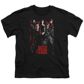 Black youth t-shirt for ages 8 to 12 with Justice League Movie The League graphic