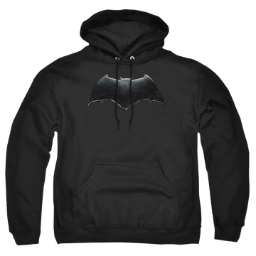Black pullover hoodie with Justice League Batman Logo graphic