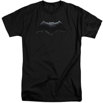 Black men's tall fit t-shirt with Justice League Movie Batman Logo graphic