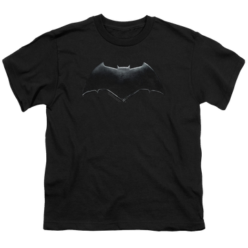 Black youth t-shirt for ages 8 to 12 with Justice League Movie Batman Logo graphic