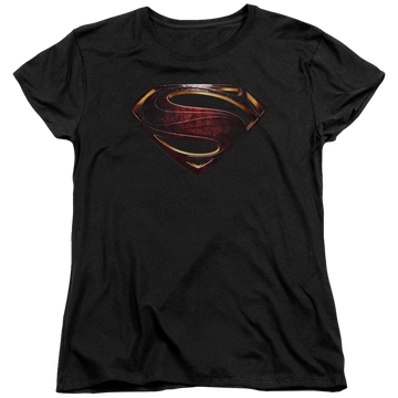 Black women's t-shirt with Justice League Superman Logo graphic