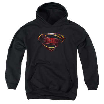 Black youth hoodie for ages 8 to 12 with Justice League Movie Superman Logo graphic