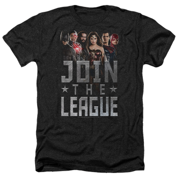 Charcoal men's heather t-shirt with Justice League Join The League graphic