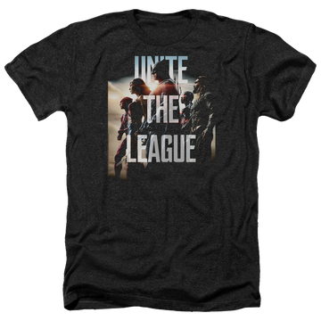 Charcoal men's heather t-shirt with Justice League Dawn graphic