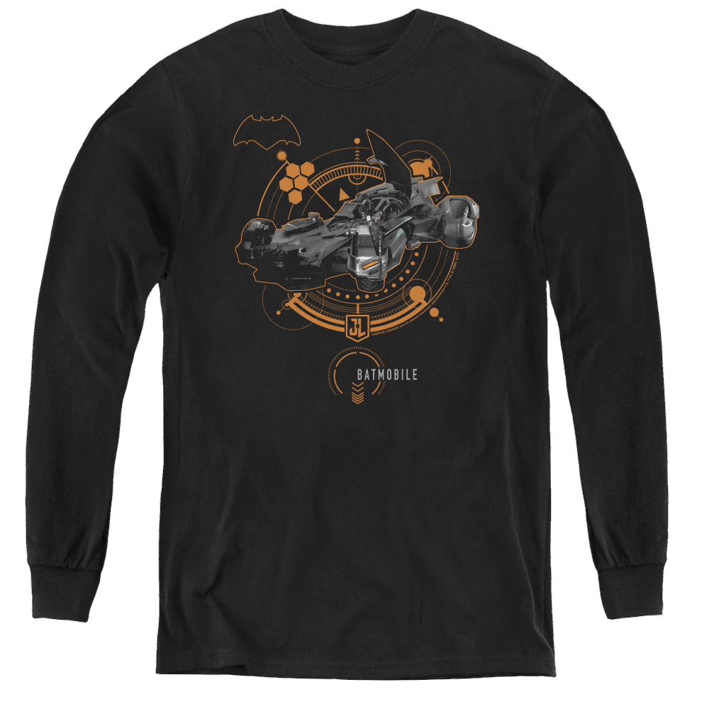Justice League Movie Batmobile - Youth Long Sleeve T-Shirt Youth Long Sleeve T-Shirt Justice League