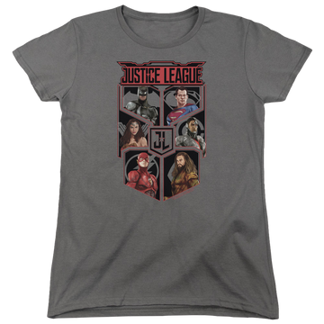 Charcoal women's t-shirt with Justice League League Of Six graphic