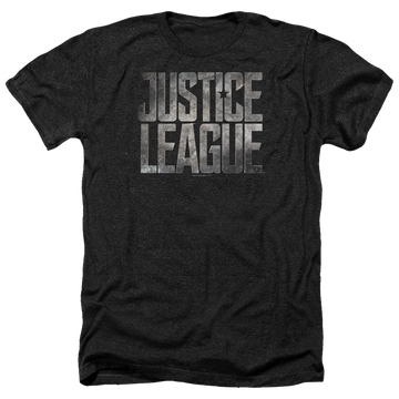 Charcoal men's heather t-shirt with Justice League Metal Logo graphic