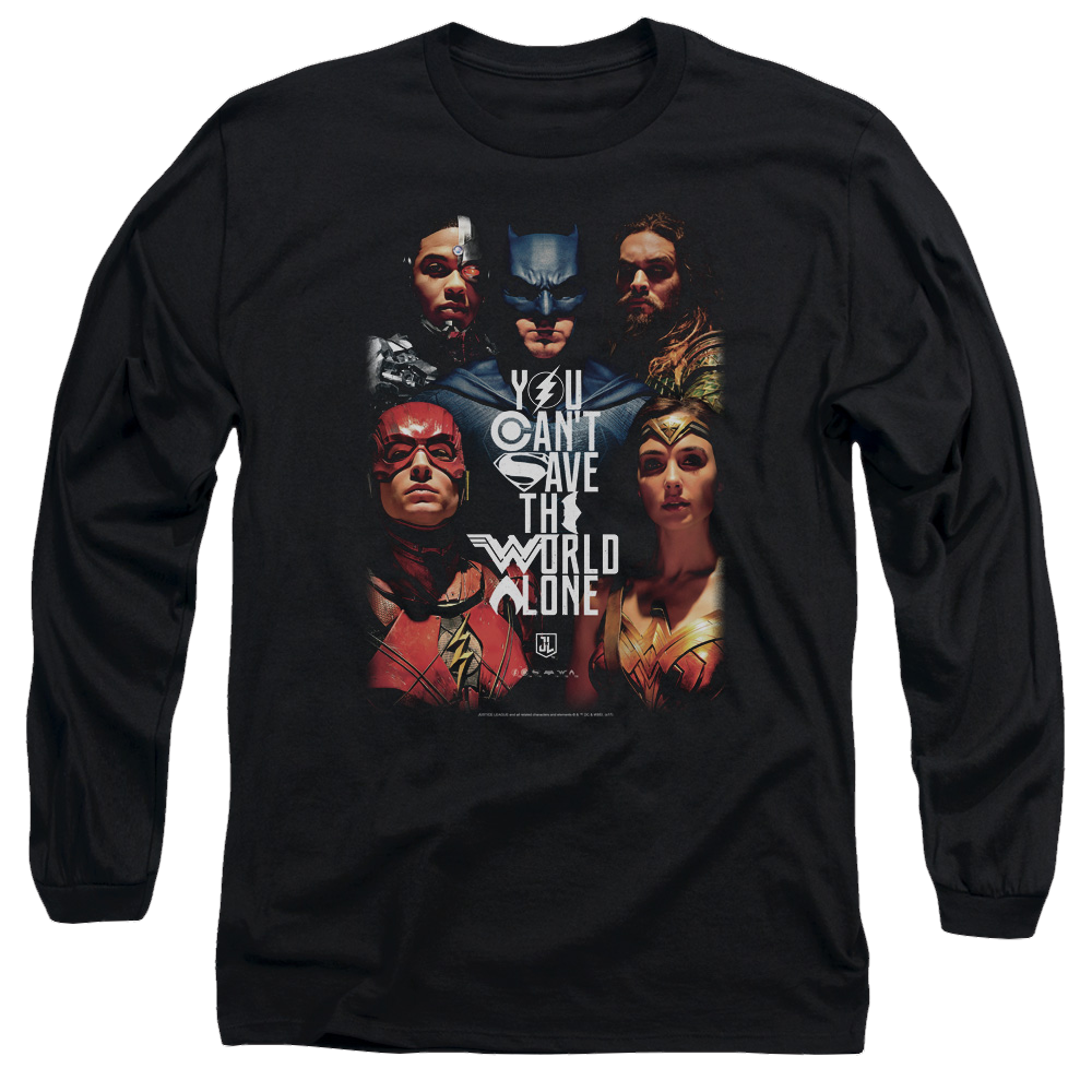 Justice League Save The World Poster Men's Long Sleeve T-Shirt Men's Long Sleeve T-Shirt Justice League