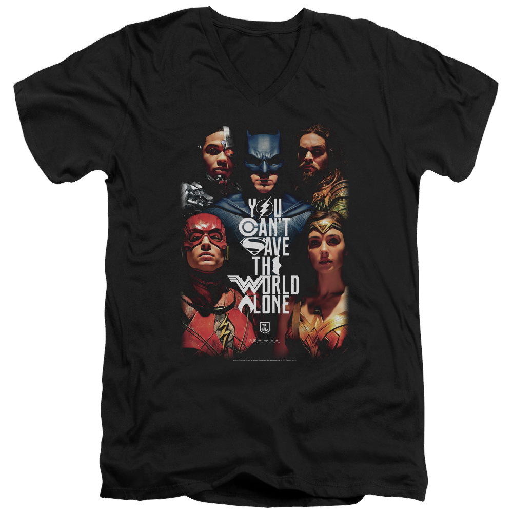 Justice League Save The World Poster Men's V-Neck T-Shirt Men's V-Neck T-Shirt Justice League