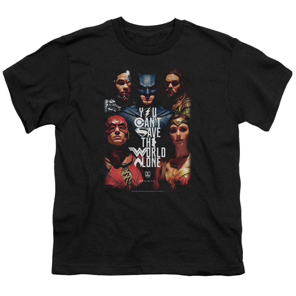 Justice League Movie Save The World Poster - Youth T-Shirt Youth T-Shirt (Ages 8-12) Justice League