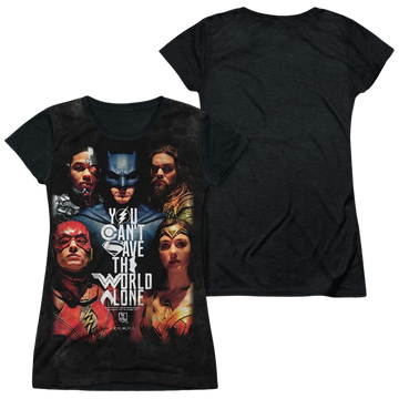 Justice League Save The World Poster juniors black back t-shirt