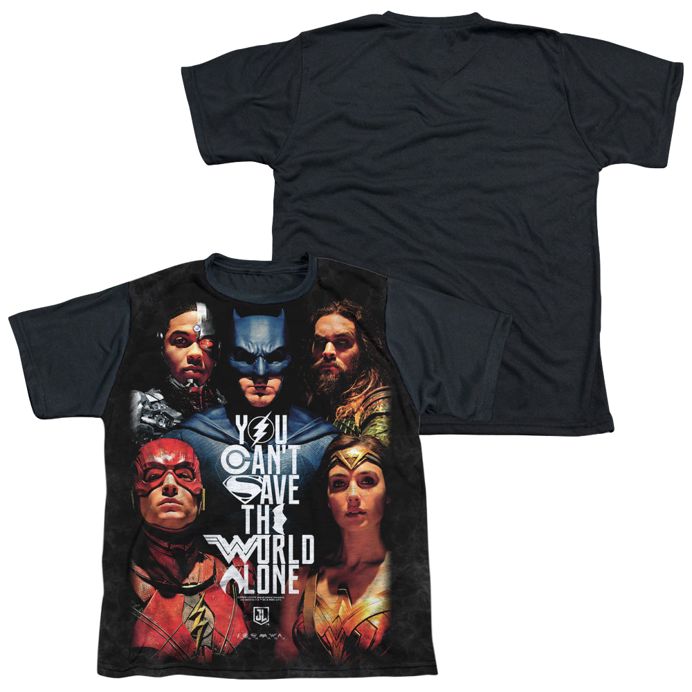 Justice League Movie Save The World Poster - Youth Black Back T-Shirt Youth Black Back T-Shirt (Ages 8-12) Justice League