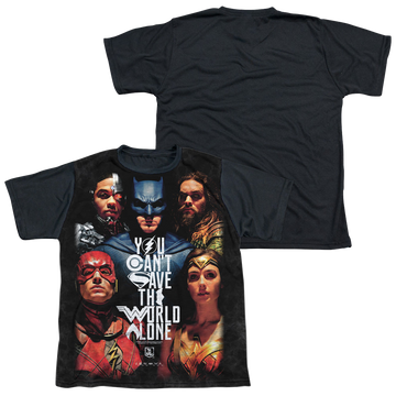 Justice League Movie Save The World Poster youth black back t-shirt for ages 8 to 12